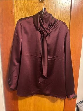 Chico's Deep Burgundy Satin Tie-Neck Blouse